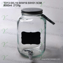 High Qualtiy 10L Glass Juice Beverage Jar with Tap / Big Capacity Glass Mason Jar with Scale Blackboard